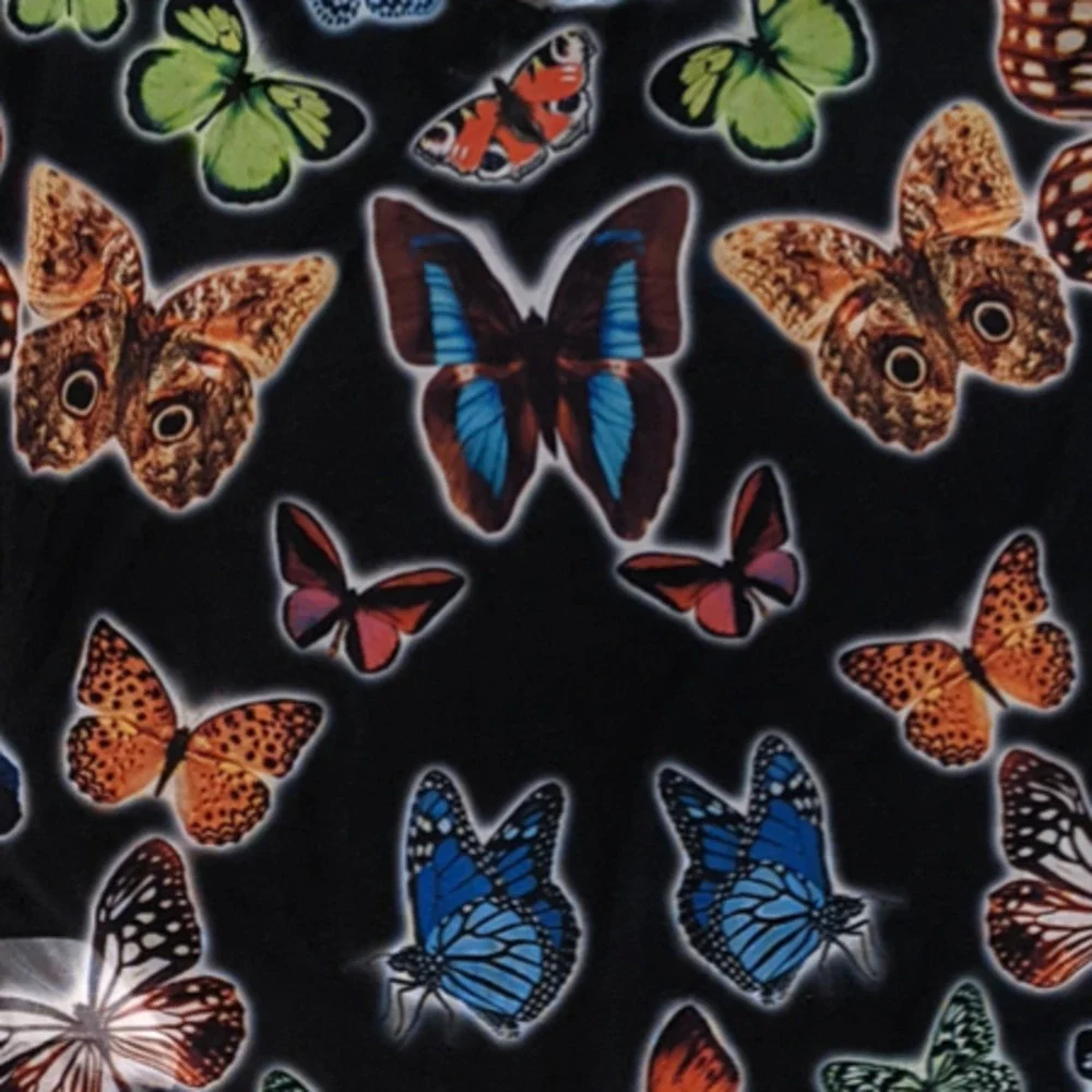 Vazzo Butterfly Shirt 90s Y2K Inspo Mesh Back Solid Front Rhinestone Butterfly M - Picture 4 of 8